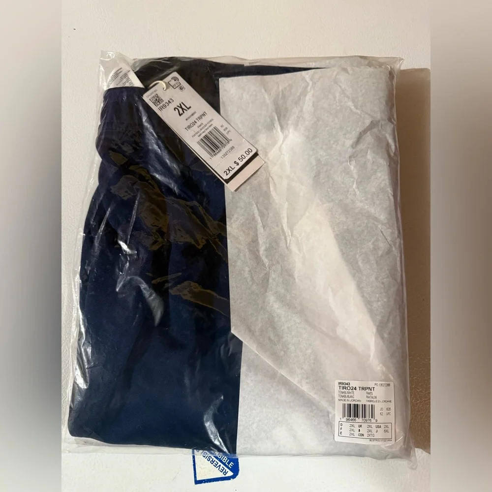 Adidas Men's Navy Joggers with White Stripes